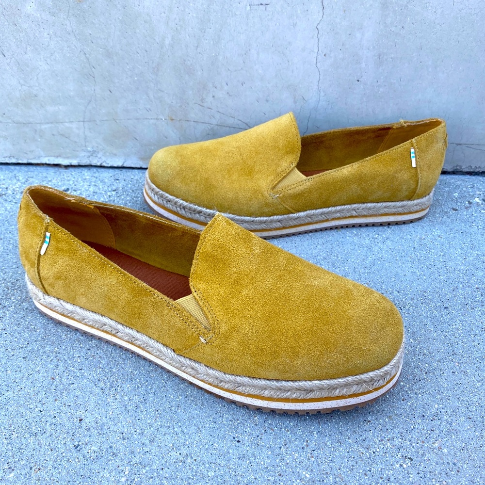 TOMS Women's Palma Platform espadrilles loafers slip on flats yellow suede 8.5 - Picture 3 of 12